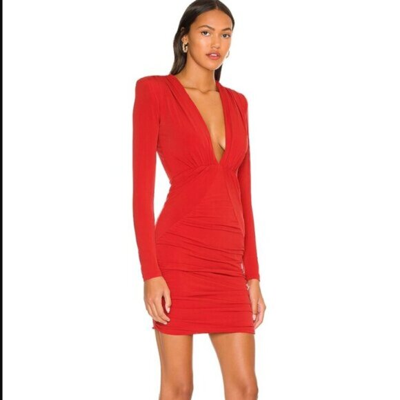 Nookie Temptation Long Sleeve V Neck Red Mini Dress sz L - Picture 2 of 8